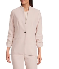 Calvin Klein Novelty Stand Collar 3/4 Sleeve One-Button Front Jacket