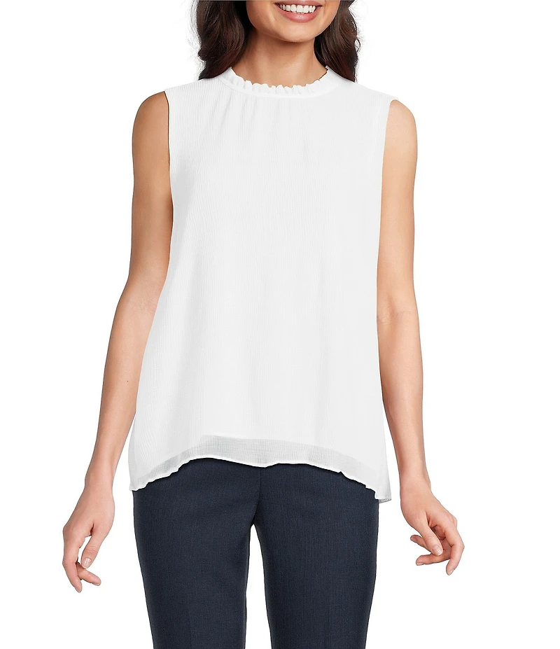 Calvin Klein Novelty Textured Ruffle Mock Neck Sleeveless Top