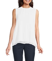 Calvin Klein Novelty Textured Ruffle Mock Neck Sleeveless Top