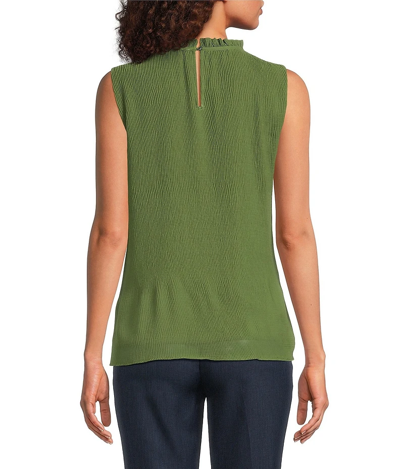 Calvin Klein Novelty Textured Ruffle Mock Neck Sleeveless Top