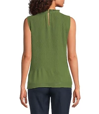 Calvin Klein Novelty Textured Ruffle Mock Neck Sleeveless Top
