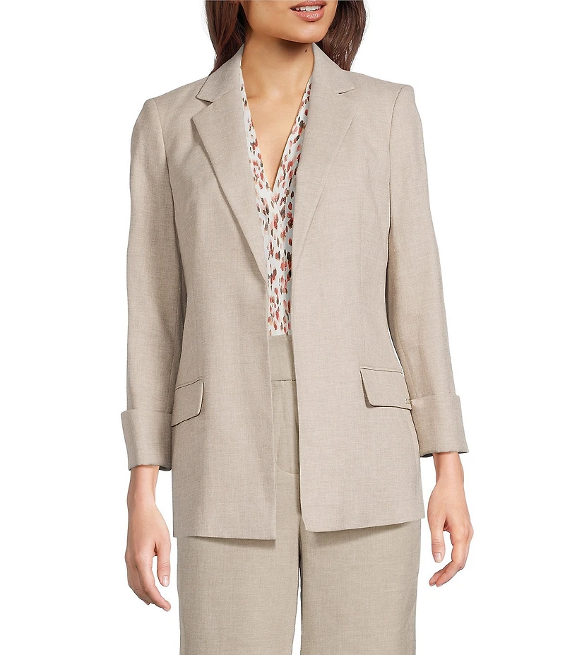 Calvin Klein Open Front Notch Collar Rolled Sleeve Jacket