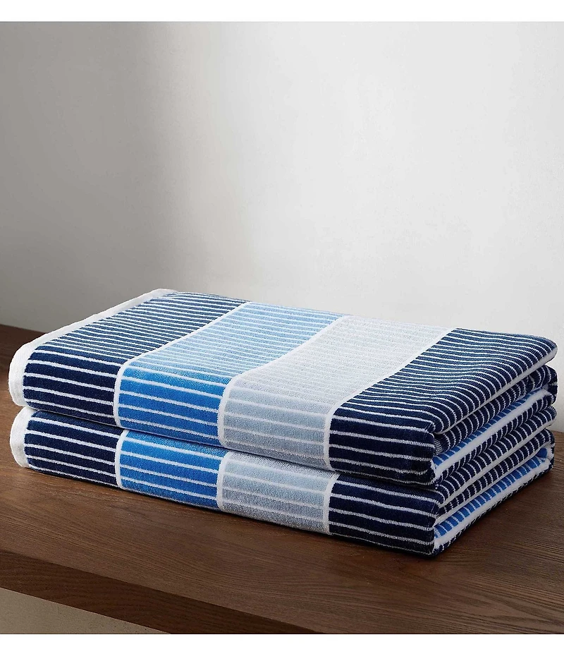 Calvin Klein Outdoor Collection Blocked Striped Cotton 2-Piece Beach Towel Set