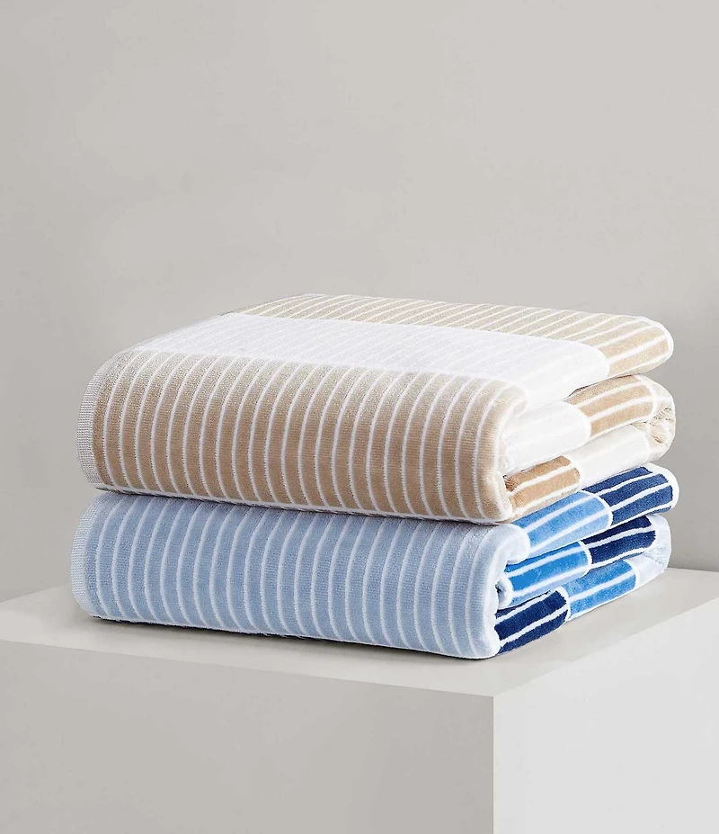 Calvin Klein Outdoor Collection Blocked Striped Cotton 2-Piece Beach Towel Set