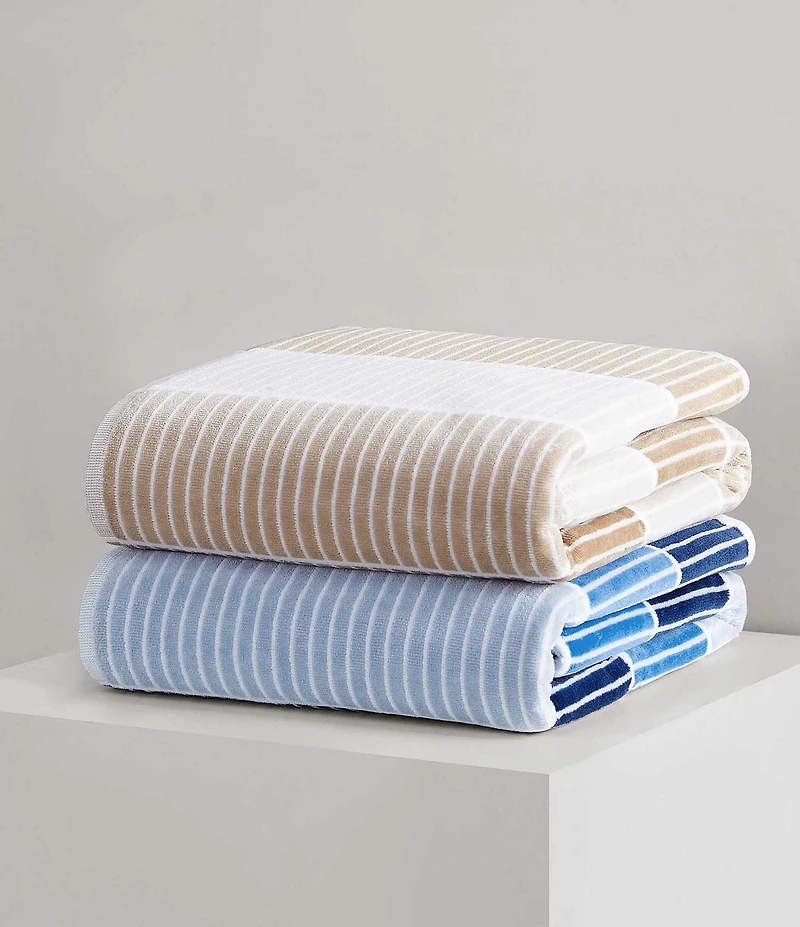 Calvin Klein Outdoor Collection Blocked Striped Cotton 2-Piece Beach Towel Set