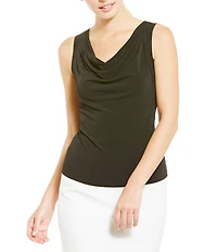 Calvin Klein Petite Size Drape Neck Matte Jersey Shell