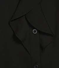 Calvin Klein Petite Size Collared V-Neck Flutter Cap Sleeve Cascading Ruffle Button Front Top