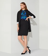 Calvin Klein Petite Size Contrast Lining V-Neck Long Roll Sleeve Open Front Jacket