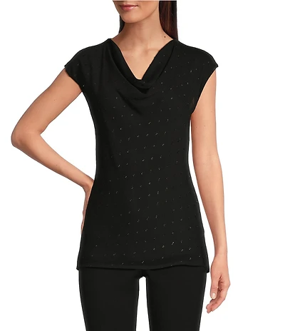 Calvin Klein Petite Size Cowl Neck Sparkle Clip Dot Top