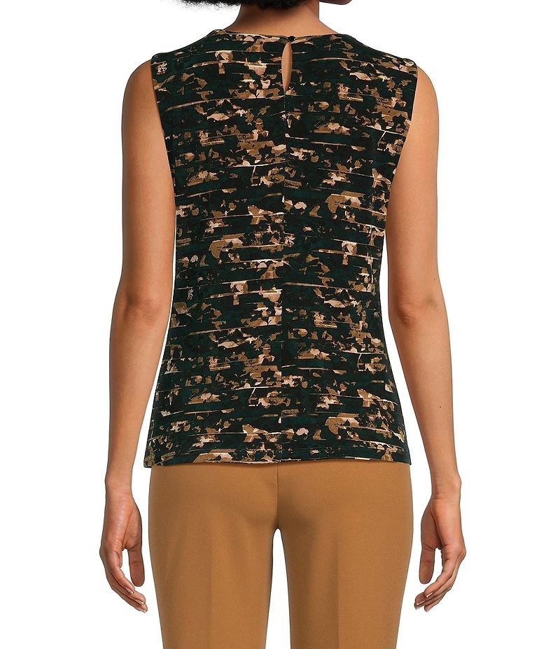 Calvin Klein Petite Size Printed Pleat Neck Sleeveless Cami Top