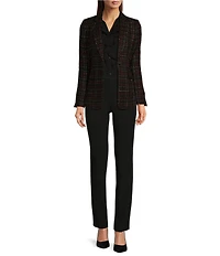 Calvin Klein Petite Size Stripe Notch Lapel Long Sleeve Pocketed One Button Tweed Jacket