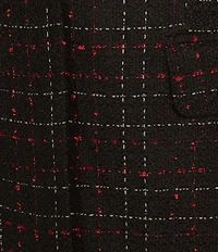 Calvin Klein Petite Size Stripe Notch Lapel Long Sleeve Pocketed One Button Tweed Jacket