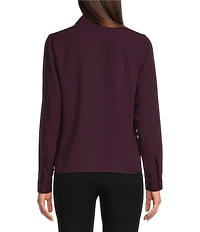 Calvin Klein Petite Size Woven Collared Long Sleeve Ruffle Button Front Blouse