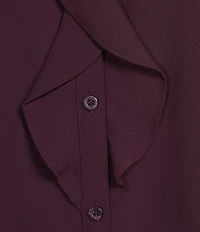 Calvin Klein Petite Size Woven Collared Long Sleeve Ruffle Button Front Blouse