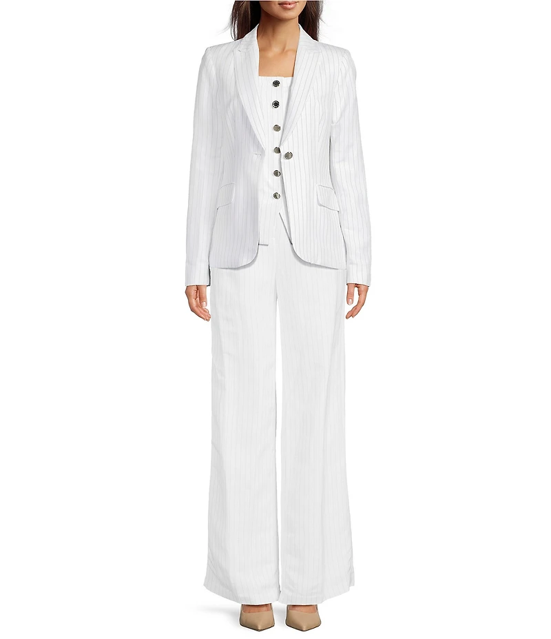Calvin Klein Pinstripe Linen Blend One-Button Blazer