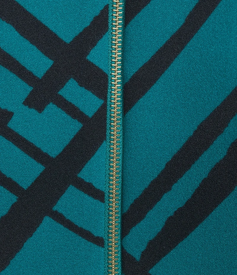 Calvin Klein Plaid Scuba Crepe 3/4 Sleeve Belted A-Line Midi Dress