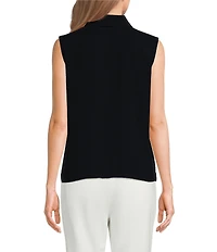 Calvin Klein Pleated Chiffon Point Collar Sleeveless Button Front Shirt
