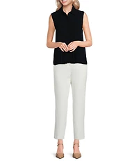 Calvin Klein Pleated Chiffon Point Collar Sleeveless Button Front Shirt