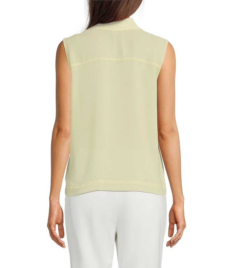 Calvin Klein Pleated Chiffon Point Collar Sleeveless Button Front Shirt