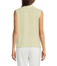 Calvin Klein Pleated Chiffon Point Collar Sleeveless Button Front Shirt