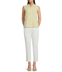 Calvin Klein Pleated Chiffon Point Collar Sleeveless Button Front Shirt