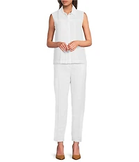 Calvin Klein Pleated Chiffon Point Collar Sleeveless Button Front Shirt