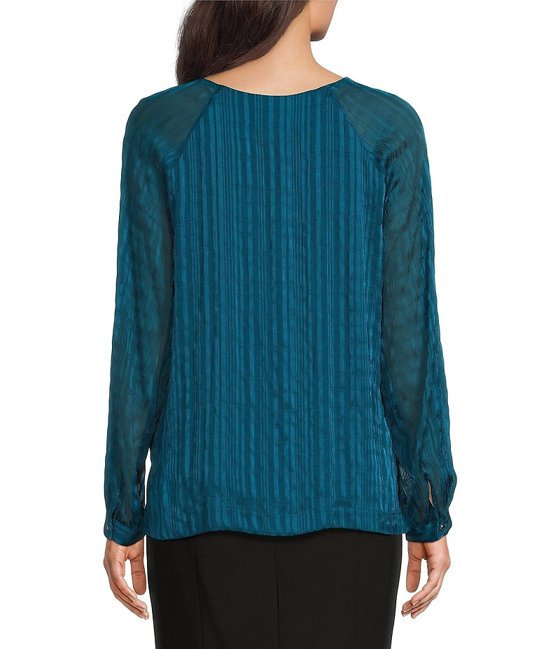 Calvin Klein Pleated Keyhole Raglan Long Sleeve Blouse