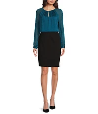Calvin Klein Pleated Keyhole Raglan Long Sleeve Blouse
