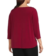 Calvin Klein Plus Size Solid Knit Split Round Neck 3/4 Sleeve Hi-Low Hem Relaxed Top