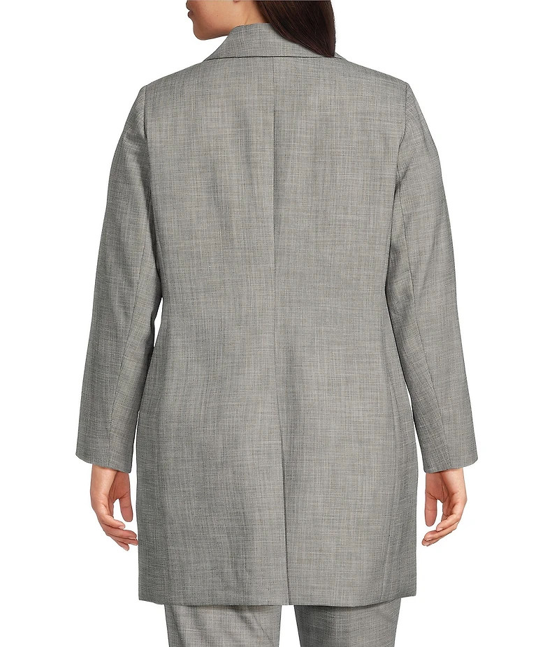 Calvin Klein Plus Size Stretch Heathered Woven Notch Lapel Collar Long Sleeve One-Button Long Jacket