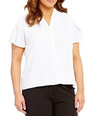 Calvin Klein Plus Size V-Neck Tulip Short Sleeve Blouse