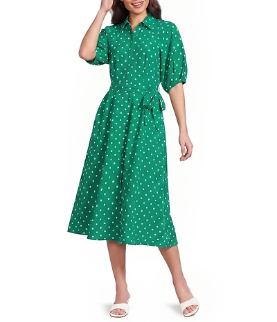 Calvin Klein Polka Dot Short Sleeve Midi Dress