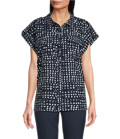 Calvin Klein Pont Collar Short Sleeve Button Front Top