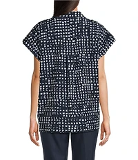 Calvin Klein Pont Collar Short Sleeve Button Front Top