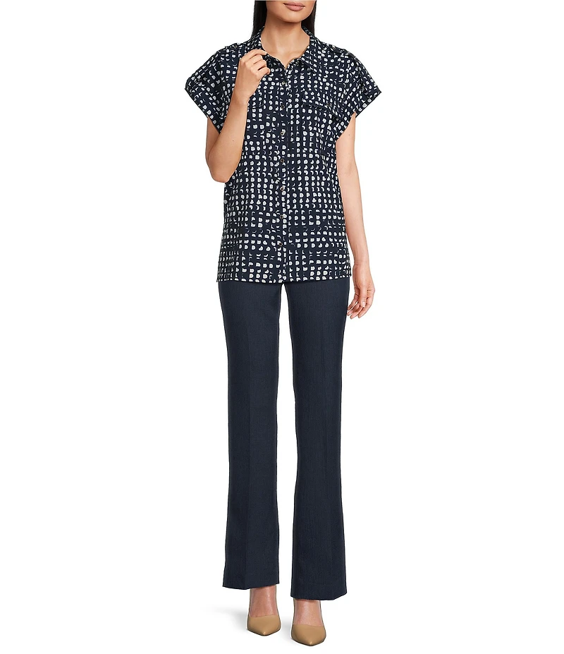Calvin Klein Pont Collar Short Sleeve Button Front Top