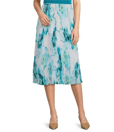 Calvin Klein Printed Chiffon Pleated A-Line Midi Skirt