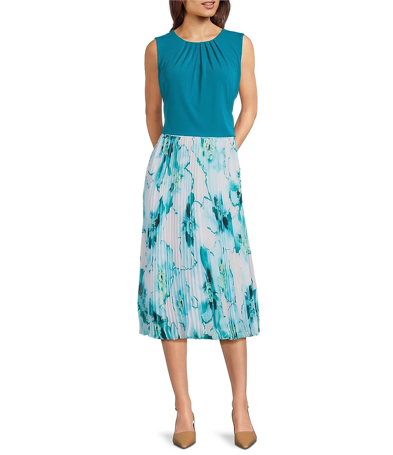 Calvin Klein Printed Chiffon Pleated A-Line Midi Skirt