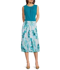 Calvin Klein Printed Chiffon Pleated A-Line Midi Skirt