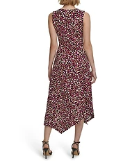 Calvin Klein Abstract Printed Crew Neckline Sleeveless Asymmetrical Hem Dress