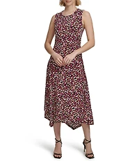 Calvin Klein Abstract Printed Crew Neckline Sleeveless Asymmetrical Hem Dress
