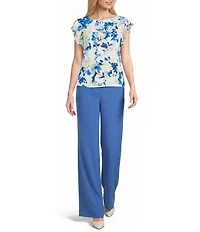 Calvin Klein Printed Georgette Crew Neck Cap Sleeve Ruffle Front Blouse