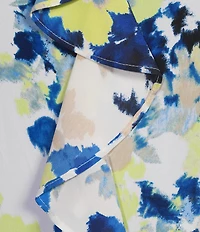 Calvin Klein Printed Georgette Crew Neck Cap Sleeve Ruffle Front Blouse