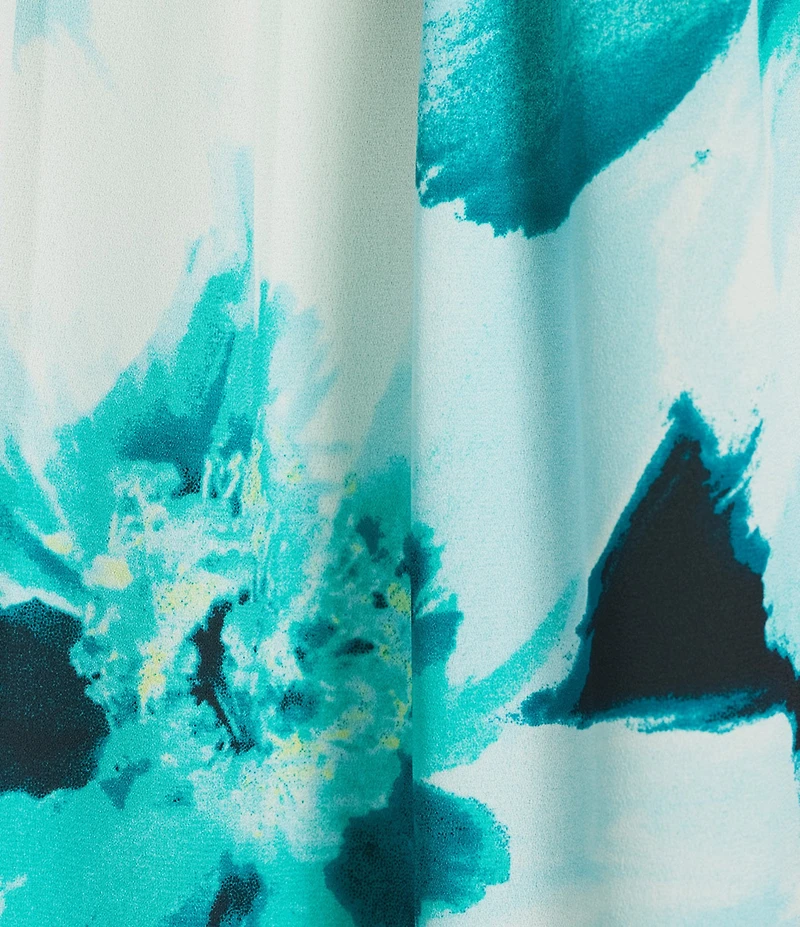 Calvin Klein Printed Georgette Crew Neck Short Sleeve Button Front Blouse