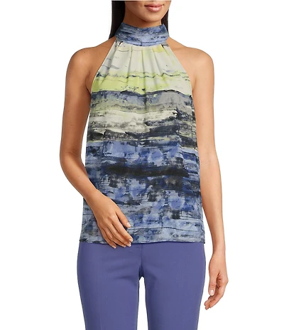 Calvin Klein Printed Georgette Halter Neck Sleeveless Blouse