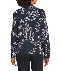 Calvin Klein Printed Georgette Point Collar Long Sleeve Ruffle Button Front Top