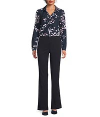 Calvin Klein Printed Georgette Point Collar Long Sleeve Ruffle Button Front Top