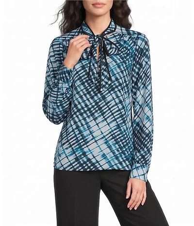Calvin Klein Printed Georgette Tie Neck Long Sleeve Top