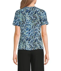 Calvin Klein Printed Knit Jersey Square Neck Short Sleeve Top