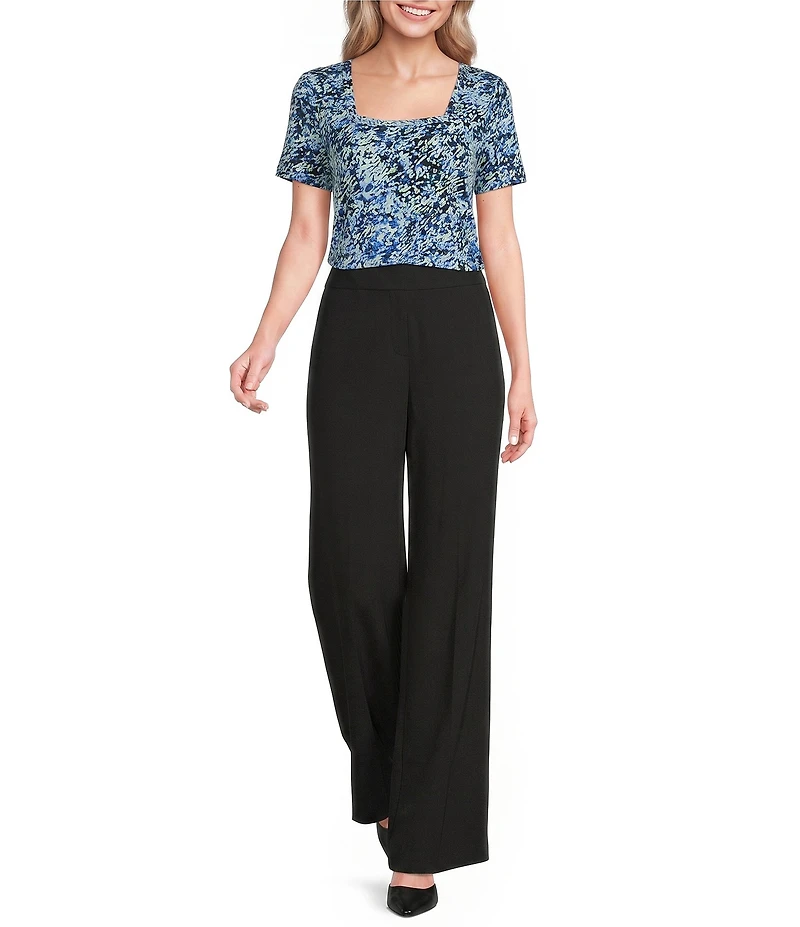 Calvin Klein Printed Knit Jersey Square Neck Short Sleeve Top