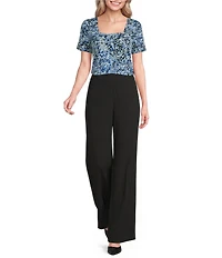 Calvin Klein Printed Knit Jersey Square Neck Short Sleeve Top
